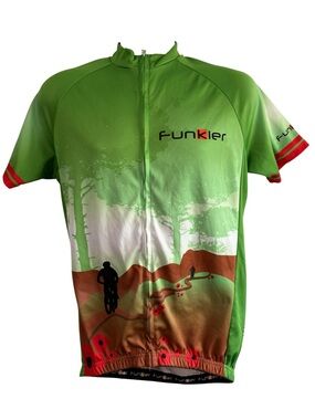Funkier Mens Cycling Jersey‎ XL Green Mountain Bike Graphic Short Sleeve Zip Top